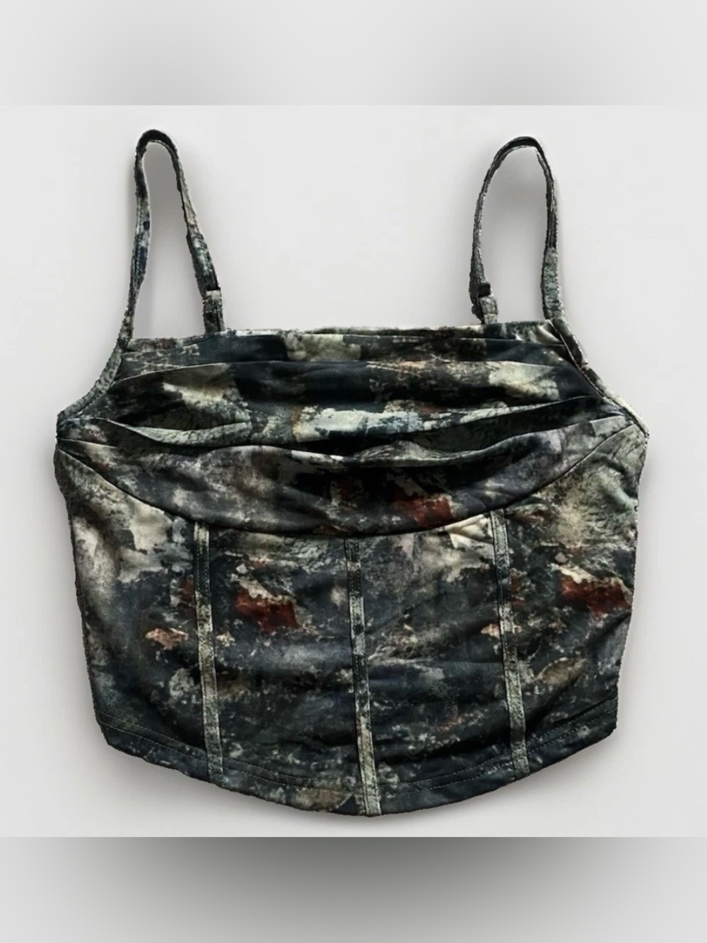 Painterly Abstract Watercolor Mesh Corset Cami - Picture 2 of 9
